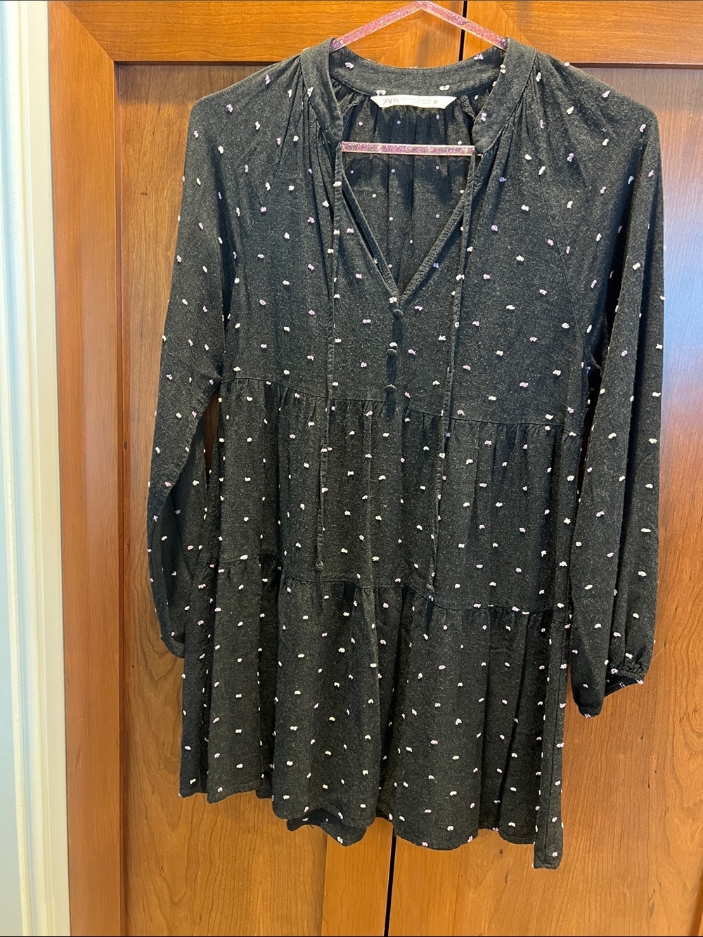 Zara Black Mini Dot Babydoll Dress orTunic with Pink Accents